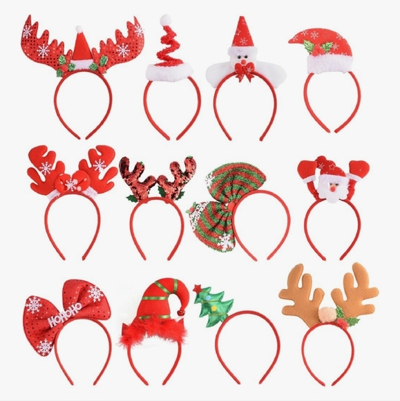 Festive Red Christmas Headband Set for Kids. 12 Piece Set. NEW. - Picture 1 of 5